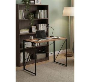 Mesa Escritorio Plegable de Metal y Madera Roble Oscuro 100x50x75 cm