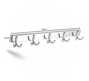 Perchero De Pared Acero Inoxidable 5 Ganchos Doble Multiuso