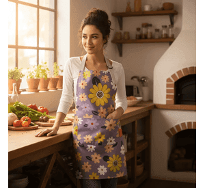 Delantal Mandil De Cocina Flores Con Bolsillo 72x68 Cm