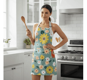 Delantal Mandil De Cocina Flores Con Bolsillo 72x68 Cm