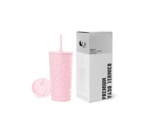 Vaso térmico mug, 460 lt, acero inoxidable, rosa leopardo