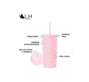 Vaso térmico mug, 460 lt, acero inoxidable, rosa leopardo