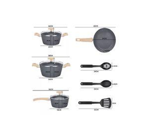 Batería de cocina de 10 piezas, antiadherente, acabado granito, menaje, color negro