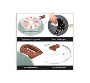 Batería de cocina de 10 piezas, antiadherente, acabado granito, menaje, color negro