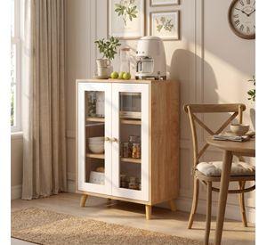Aparador Buffet De Cocina Comedor Puerta De Vidrio 60cm Marrón