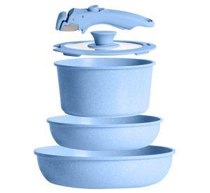 Bateria Cocina 5 Pcs Granito Antiadherente Smart Mango Azul Macaron
