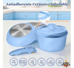 Bateria Cocina 5 Pcs Granito Antiadherente Smart Mango Azul Macaron
