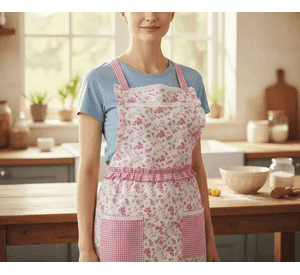 Delantal De Cocina Floreado Con Bolsillos