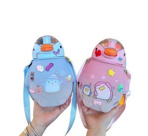 Botella Agua Pinguino Kawaii Con Stickers Y Correa 1500ml