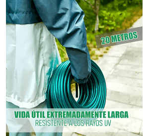 Manguera PVC 1/2 pulgada reforzada 20m +accesorios Verde