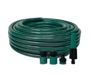 Manguera de riego mallada con tela y acople 15m jardín PVC