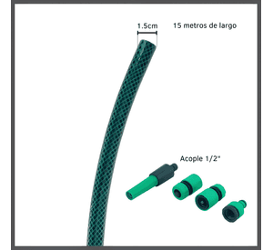 Manguera de riego mallada con tela y acople 15m jardín PVC