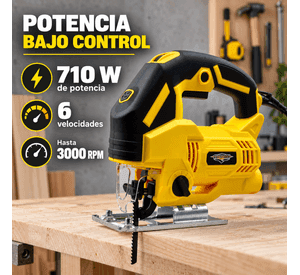 Sierra Caladora 6 Velocidades 710w Luz LED 65mm Madera Metal
