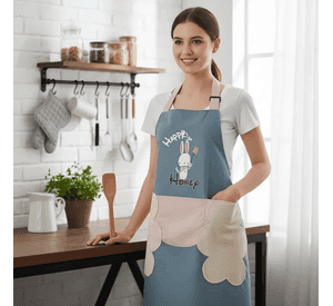 Delantal Mandil De Cocina Estampado Conejito Bolsillo 70x68cm