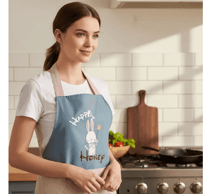 Delantal Mandil De Cocina Estampado Conejito Bolsillo 70x68cm