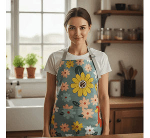 Delantal Cocina Impermeable Flores Ajustable Bolsillo