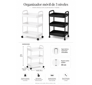 Organizador Con Rueda 3 Niveles Para Oficina Blanco Plastico 800