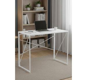 Mesa Escritorio Plegable de Metal y Madera Blanco 100x50x75 cm