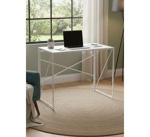 Mesa Escritorio Plegable de Metal y Madera Blanco 100x50x75 cm