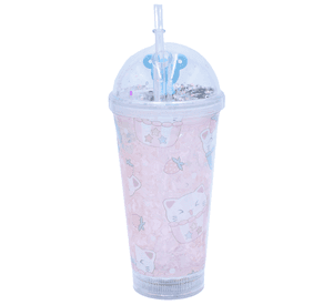 Vaso Monito Celeste con Luz Multicolor Diseño Rosa Claro Gato Kawaii