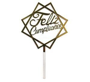 DECO TORTA ACRILICO F.C. CUADRADO DORADO X1 UNI