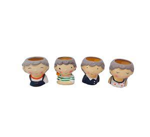 Set 3 Macetas Forma Cabeza Niños Dibujos Jardinera Hogar Lau