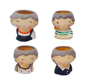 Set 3 Macetas Forma Cabeza Niños Dibujos Jardinera Hogar Lau