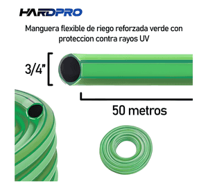 Manguera riego 50m 3/4 2.3mm reforzada proteccion UV Verde