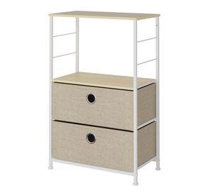 Comoda de 2 Cajones Metalica Beige Lino MDF