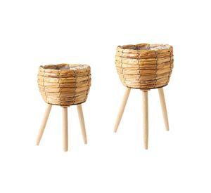 Set Macetas Decorativas Tejido Paja Plantas Flores Jhn