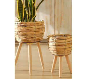 Set Macetas Decorativas Tejido Paja Plantas Flores Jhn
