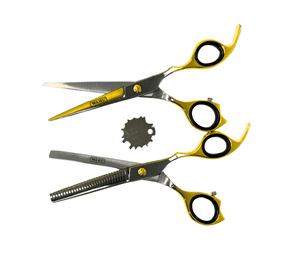 Set Tijeras Wahl Profesionales 6 Filo Navaja Y Esculpidora SILVER/GOLD