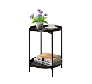 Mesa Lateral Auxiliar 2 Niveles Metalica 42x42x52cm Negro