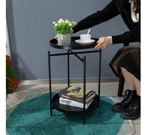 Mesa Lateral Auxiliar 2 Niveles Metalica 42x42x52cm Negro