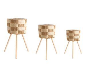Set De 3 Maceteros Tejidos A Mano Jardín Decoración Jhn