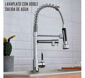 Llave Grifería Lavaplatos Doble Cuello Cisne Flexible Cocina Tap01 Plateado