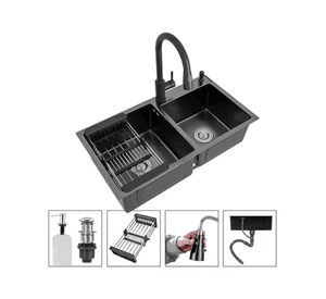 Lavaplatos 78x43cm Con Llave 2 Modos Accesorios Negro