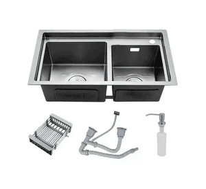 Lavaplatos 78x43cm Con Llave 2 Modos Accesorios Negro