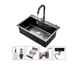 Lavaplatos 68x45cm De Acero Con Llave Dual Full Accesorios Negro