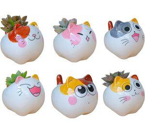 Set 2 Macetas Gatito Dibujo Animado Decoracion Hogar Lau