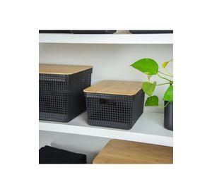 Cesta Organizadora Grid Con Tapa De Bambú 8 L Negro