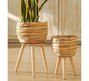 Set Macetas Decorativas Tejido Paja Plantas Flores Jhn
