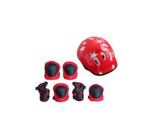Casco Bicicleta Rodilleras Infantil Niños Anticaída Rojo