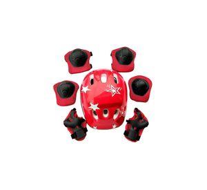 Casco Bicicleta Rodilleras Infantil Niños Anticaída Rojo