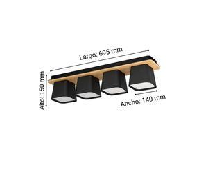 APLIQUE TECHO RUSCIO ACERO MADERA NEGRO E27 4X40W COD.390008