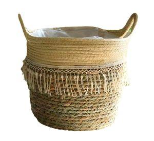 Canasto Macetero Yute Cesta Tejido Beige Hogar 25 X 22 Cm