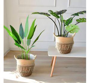 Canasto Macetero Yute Cesta Tejido Beige Hogar 25 X 22 Cm
