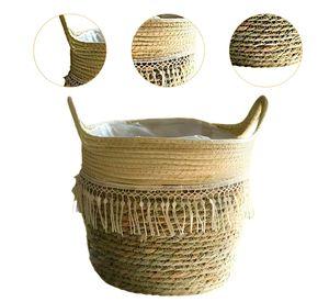 Canasto Macetero Yute Cesta Tejido Beige Hogar 25 X 22 Cm