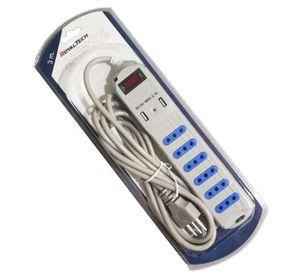 ALARGADOR 3MTS / 6 TOMAS, GRIS + 2 USB ROYALTECH