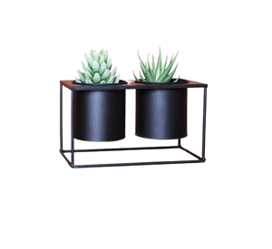 Porta macetero doble rectangular negro